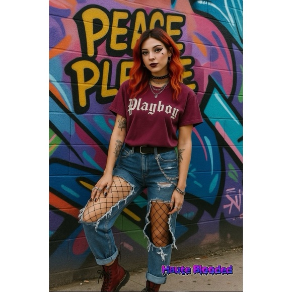 Playboy Tee Shirt Vintage y2k Unisex Streetwear alt egirl Punk McBling Noughties - Picture 6 of 6